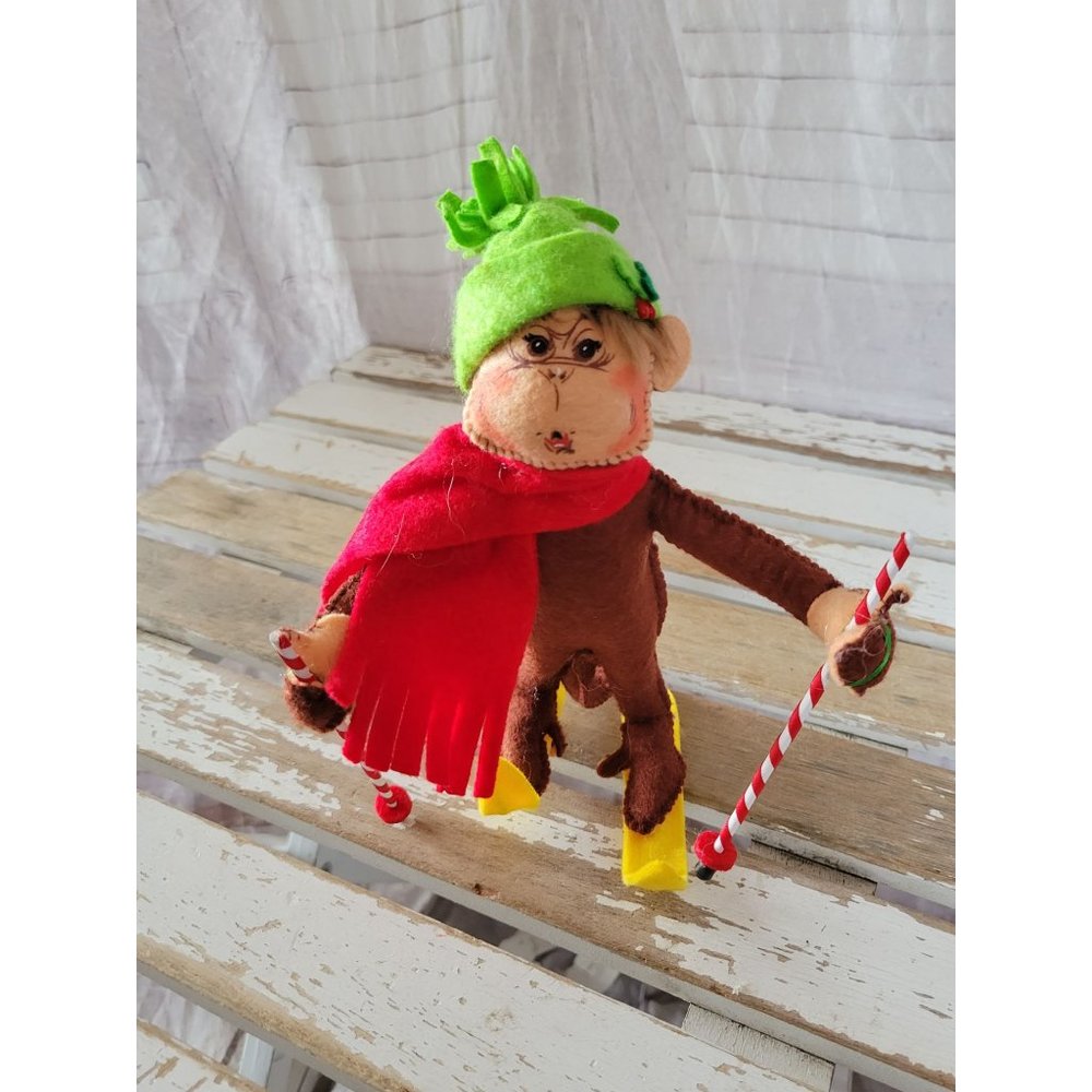 Annalee monkey bananas skiing skier Xmas vintage home decor